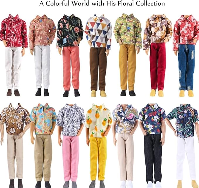 E-TING 10-Item Fantastic Pack = 1 Black-tie Suit with a Shirt + 3 Sets of Casual Wear Clothes Outfit + 1 pc Swim Trunks + 5 Pairs Shoes for 12inches boy Doll（Random Style）