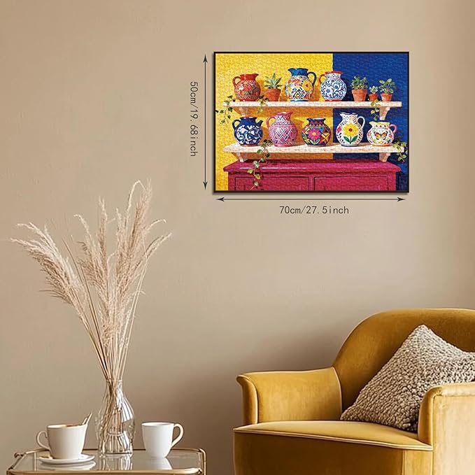 Puzzles for Adults 1000 Pieces - Vibrant Folk Art Puzzle with Colorful Hand-Painted Ceramic Design, Impossible Jigsaw Puzzles for Relaxation, Home Decor & Gift, 50x70cm (19.7x27.56in)