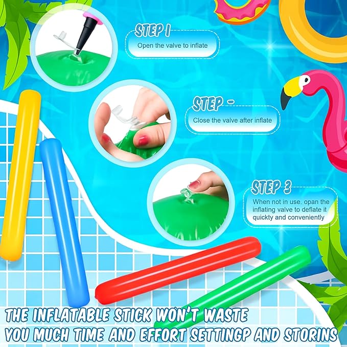 Deekin 4 Pcs Pool Inflatable Sticks Inflatable Pool Noodles Colorful PVC Outdoor Water Games Giant Blow up Noodles for Swimming Pools Adults Beach Lake Party, 41.34 Inch
