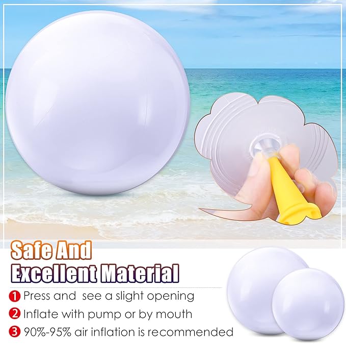 Sinmoe 12 Pieces Large gaint Inflatable White Beach Ball Bulk Solid Swimming Pool Floating Blow up Ball DIY Paint Craft for Boys Girls Hawaii Luau Birthday Beach Summer Party(16 Inch,White)