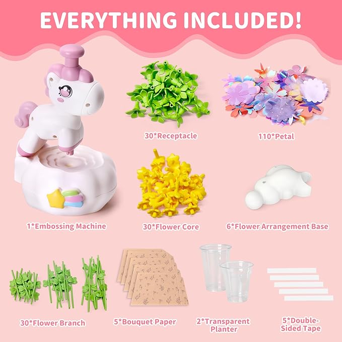 RISUNTOY Flower Craft Kits, Arts and Crafts for Kids 4-12, DIY Fabric Bouquet Making Set, Fun Art Supplies & Activities, Best Birthday Christmas Gifts for Girls Boys