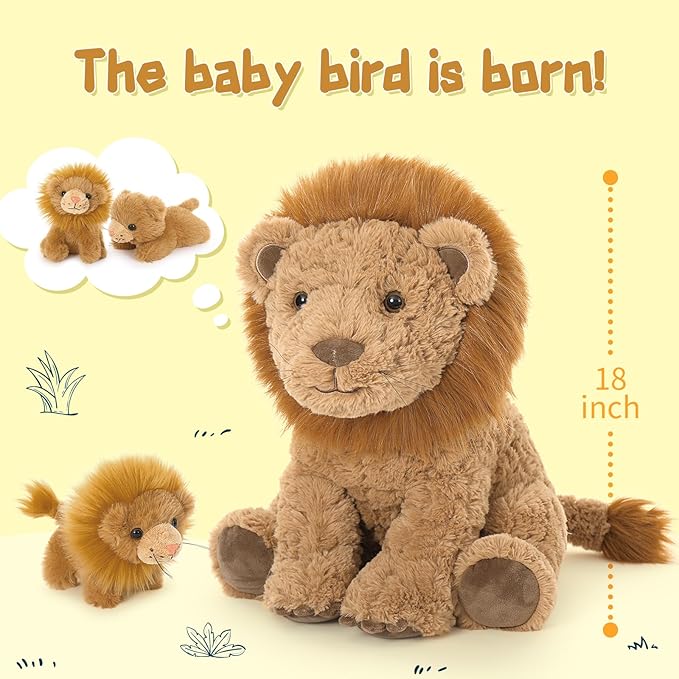 Tezituor 4 Piece Lion Plush Set,18 Inch Large Lion Stuffed Animals with 3 Cute Little Babies, Soft Cuddle Lion Plushies, Lions Stuffy Boys Girls Birthday Valentines Forest Party Decor