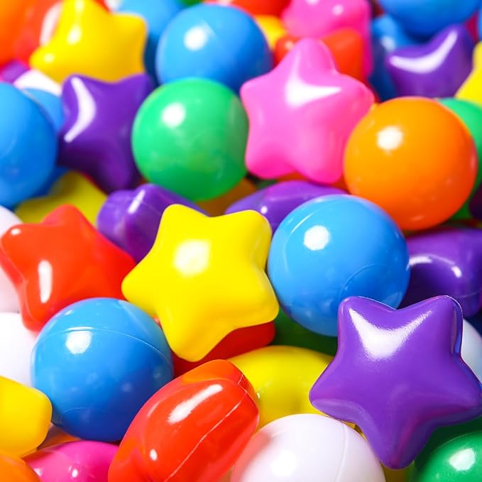 TRENDPLAY Star Ball Pit Balls for Toddlers -50 100 200 Count Star Balls Different Shapes, Non-Toxic Plastic Balls for Safe Play, Boys Girls Festival Party Decoration
