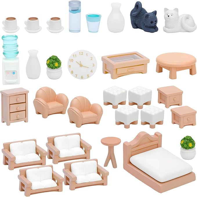 ONEST 30 Pieces Miniature Dollhouse Accessories Mini Dining Room Sitting Living Bedroom Accessories and Others for Dollhouse House Toys