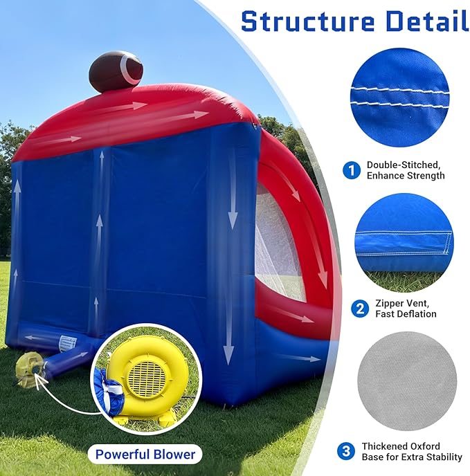 OZIS Inflatable Carnival Games with 4 Balls - Football Toss Throwing Target with Powerful Blower, Easy Setup for Indoor/Outdoor Commercial, Birthday Parties, and Lawn Interactive Game