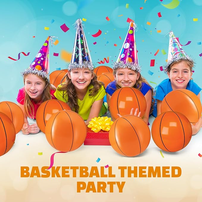 Bedwina Inflatable Basketballs (Pack of 6) 16-inch, Beach Balls for Sports Themed Birthday Parties, Beach Pool Party Toys, Summer Games, Favors for Kids