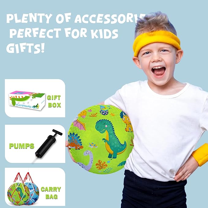 2 Pack Cartoon Kickball Set, 8.5 Inch Toddler Playground Balls, Bouncy Balls Ball for Kids Ages 3 and Up Gift, Dodgeballs Includes Pump and Storage Bag, Outdoor & Indoor Games Toy Balls for Toddlers