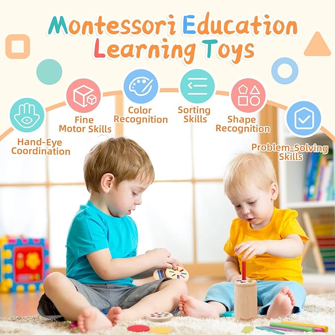 4 in 1 Montessori Toys for 2 3 4 Year Old, Wooden Color Sorting Toys for Toddlers 1-3, Preschool Learning Activities Fine Motor Matching Games, 18 Month Old Baby Boys Girls Gifts