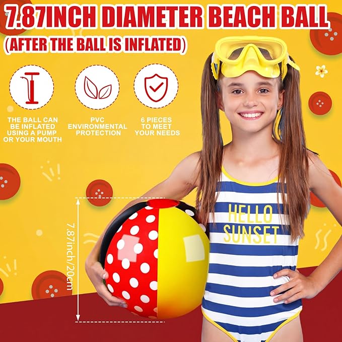 Leyndo 6 Pack Inflatable Beach Balls for Kid Party Favors for Birthday Summer Pool Novelty Water Beachball Game Toys for Boy Girl Gifts Class Party Decor (7.87")
