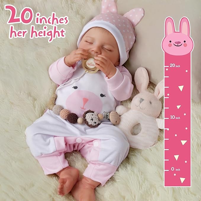 BABESIDE Lifelike Reborn Baby Dolls - 20-Inch Sweet Smile Real Life Realistic-Newborn Full Body Vinyl Sleeping Baby Girl with Toy Accessories Gift Set for Kids Age 3+