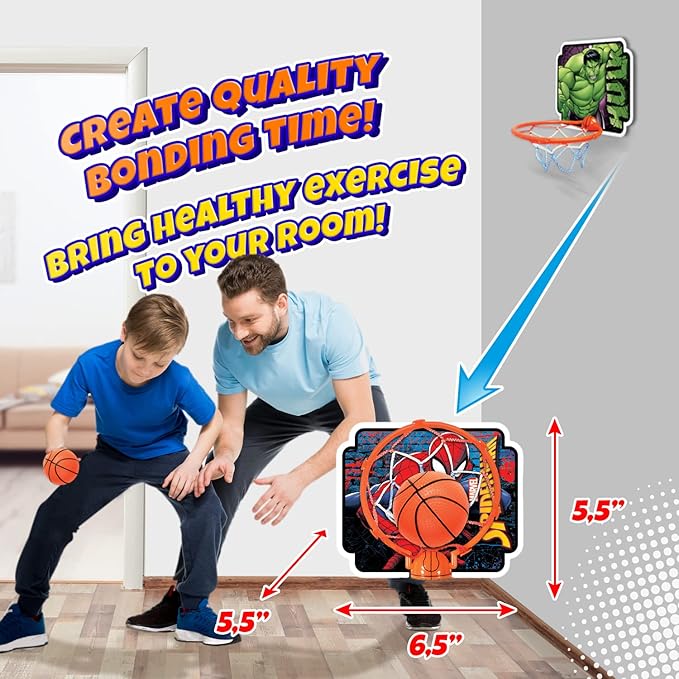 JA-RU Marvel Spiderman Mini Basketball Hoop (1 Unit) Self Adhesive Wall & Door Mount. Office or Bedroom Basketball Hoop with Ball for Kids. Indoor & Outdoor Sports Game. Spid-6822-1s