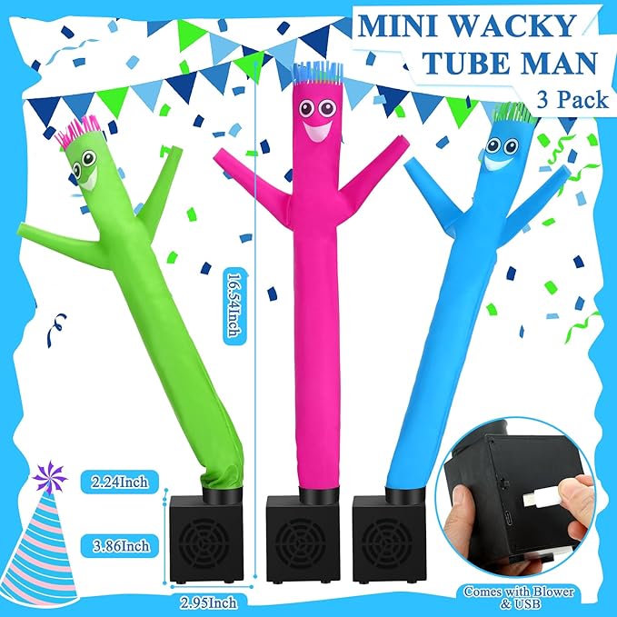Poen 3 Pcs Mini Inflatable Tube Man White Elephant Gift Funny Gag Birthday Wacky Waving Inflatable Guy with Blower Desktop Mini Dancer Gift for Women Party Decoration(Cute)