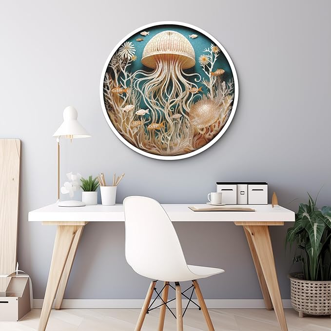 Ocean Jellyfish Puzzles for Adults 1000 Pieces, Impossible Deep Blue Sea Fish Jigsaw Puzzles, Round Jellyfish Paper Art Challenging Puzzle as Wall Decor
