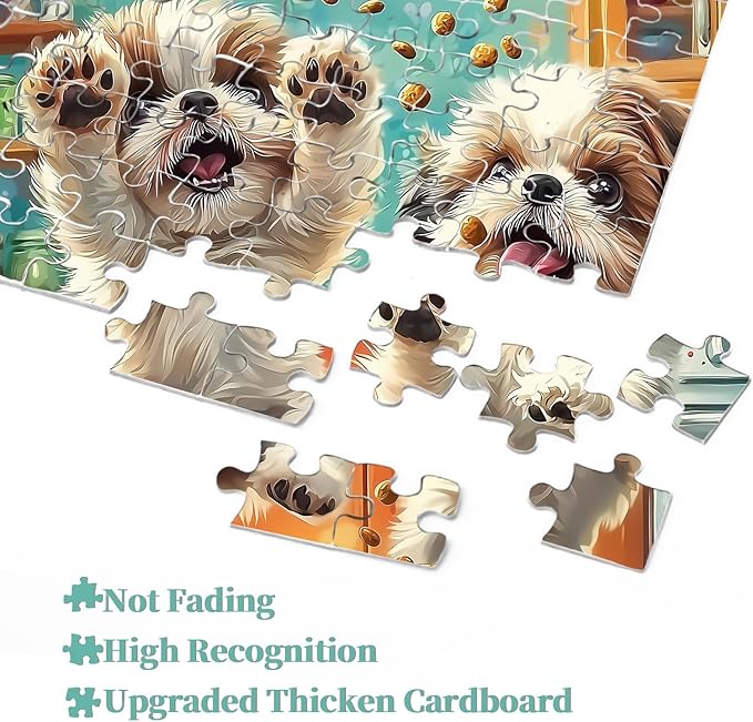 PICKFORU Shih Tzu Snack Time Puzzles for Adults 1000 Pieces, Funny Dog Kitchen Jigsaw Puzzle, Challenging Difficult Unique Cute Puppy Theme as Wall Decor