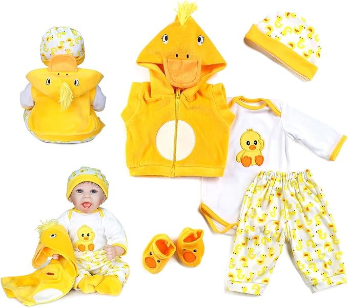 Reborn Baby Dolls Clothes 18 inch Outfit Accessories Yellow Duck 5pcs Set for 17-19 Inch Reborn Doll Newborn Girl&Boy