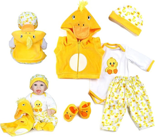 Reborn Baby Dolls Clothes 18 inch Outfit Accessories Yellow Duck 5pcs Set for 17-19 Inch Reborn Doll Newborn Girl&Boy