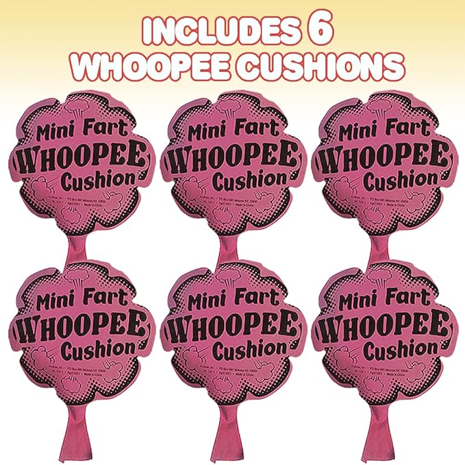 ArtCreativity 8 Inch Whoopie Cushions Pack of 6 - Fun Whoopee Cushions Noise Makers for Kids and Adults - 100% Non-Toxic Prank Toy - Novelty Gag Joke Gift - Birthday Party Favors for Boys and Girls