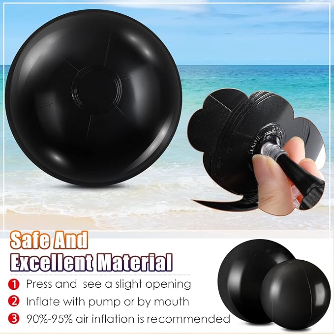 Sinmoe 12 Pieces Large gaint Inflatable White Beach Ball Bulk Solid Swimming Pool Floating Blow up Ball DIY Paint Craft for Boys Girls Hawaii Luau Birthday Beach Summer Party(16 Inch, 24 Inch,Black)