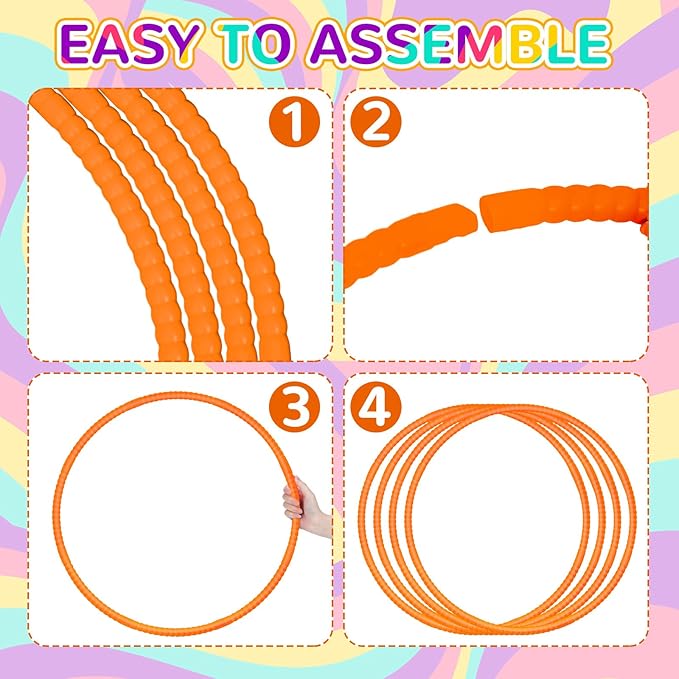 2 Pcs Toy Hoop Exercise Hoop Detachable Adjustable Plastic Toy Ring Playground Equipment for School Colored Circles Exercise Ring for Teens Dog Agility Equipment(Orange,23 Inch)