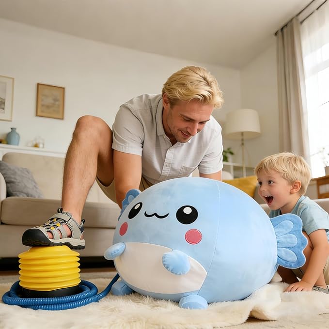 Bouncing Balls for Kids, 29in/73cm Axolotl Plush Axolotl Toys for Girls, Inflatable Ride on Bouncer W/Pump Bounce Ball Support Up to 176 Pounds, Indoor Outdoor, Blue(5-7 Years)