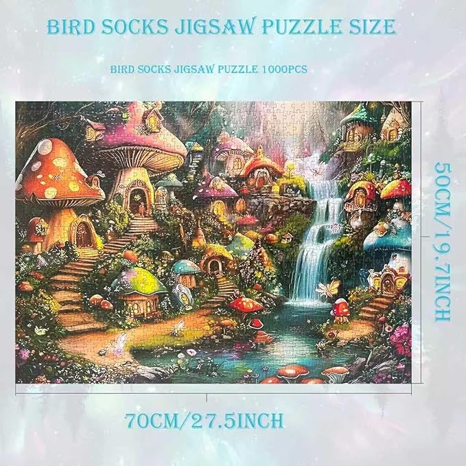 Mushroom Castle 1000 Piece Puzzle for Adults,Mushroom Garden Waterfall Puzzles for Adults 1000 Pieces,Challenging and Hard Difficult Mosaic Jigsaw Puzzles Toy Games 1000Pieces 27.5 X 19.7inch