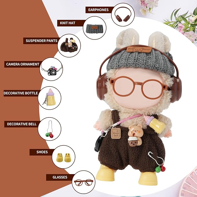 8-Piece Set Dolls Clothes(NO Doll), 17cm Dolls Cute Outfit Accessories, Small Clothes Set for Doll, Gift for Women(Brown)