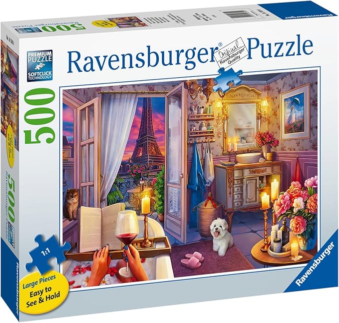 Ravensburger Cozy Bathroom Jigsaw Puzzle - 500 Piece Large Format | Adult Friendly | Unique Softclick Technology Vibrant & Glare-Free | FSC-Certified Sustainable Product