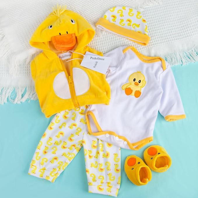 Reborn Baby Dolls Clothes 18 inch Outfit Accessories Yellow Duck 5pcs Set for 17-19 Inch Reborn Doll Newborn Girl&Boy