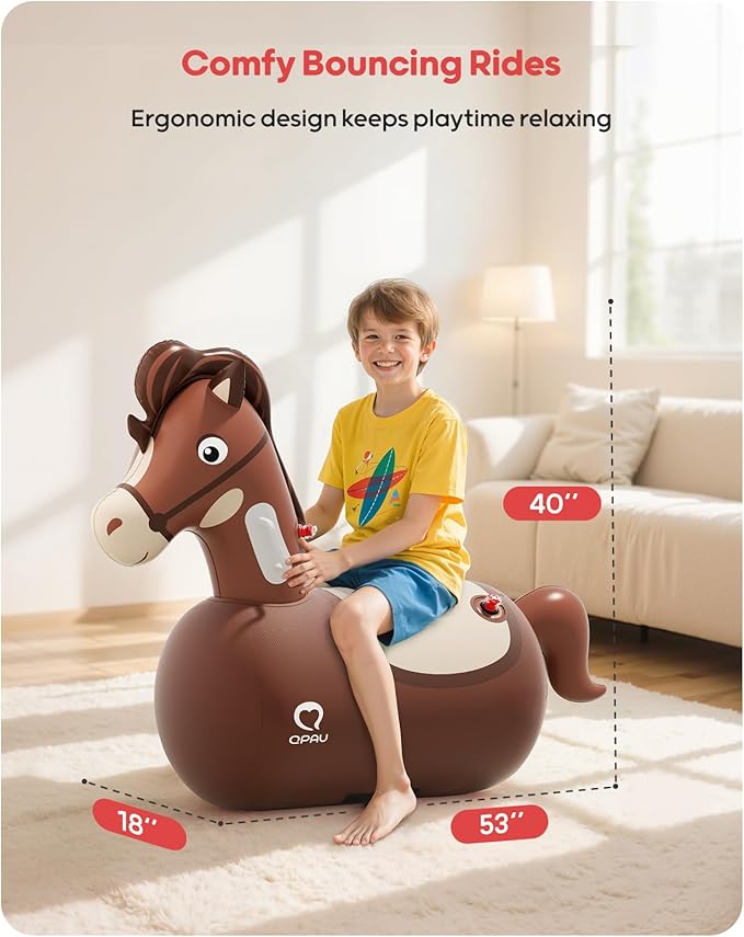 QPAU Infatable Bouncy Horse Toys with Hand Pump, Heavy Duty Giant Bouncy Pal, 220lbs Load Capacity, Ride On Bouncy Animal Hopper Toy, Indoor Outdoor Bouncers for Kids Girls Boys Ages 5+