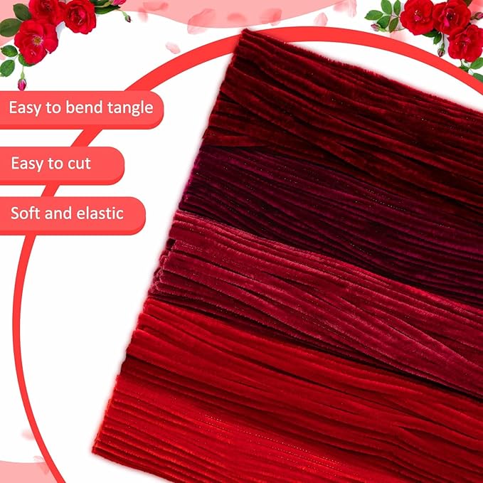 Peryiter 500 Pieces Pipe Cleaners Chenille Stems for Flowers Craft Supplies Bulk Fluffy Fuzzy Sticks for DIY Art Projects Creative Gift Wrapping Party Decorations(Red,12 Inch)