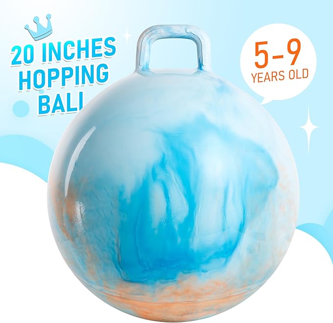 U&C Planet Hopper Ball 20 inches Bouncy Ball with Handle for Kids Age 5-9 Clouds Hoppity Hop Sit and Bounce Jumping Hopping with Pump and Gift Box Great Gift for Birthday Easter Basket Stuffers
