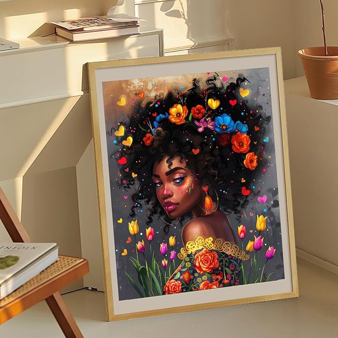 MYS A·U·R Beautiful African American Black Girl Wooden Puzzles for Adults, Afro Fashion Flora Girl Jigsaw Puzzles, Unique Shaped Flower Wood Puzzle 200 Pieces, 12 x 9.6in, Birthday Gifts Family Game