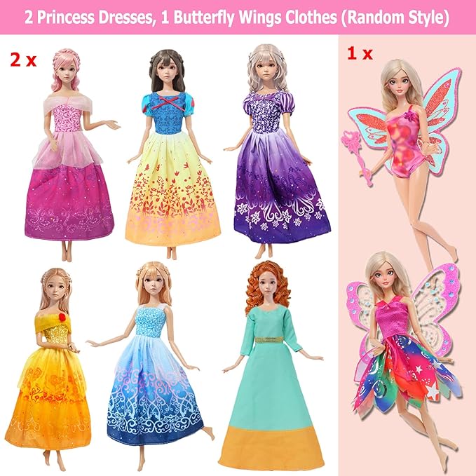 42 Pcs 11.5 inch Doll Clothes & Accessories, 2 Princess Dresses 2 Sequin Fishtail Swimsuits 2 Tops 1 Skirt 1 Pants 3 Bikini 1 Butterfly Wing Clothing, Doll Hangers Shoes ... for Girls Gift Age 3-6 5-7