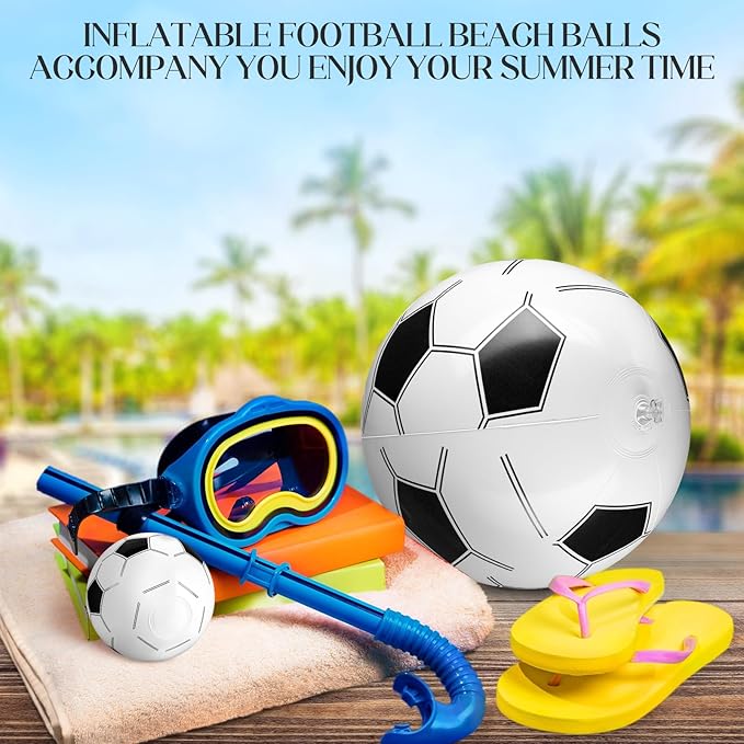 Sratte 20 Pcs Inflatable Beach Balls Bulk, Multiple Sizes Summer Swimming Pool Balls for Adults Hawaii Luau Party Supplies(Black White,Soccer)