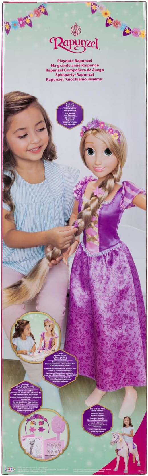 Disney Princess Rapunzel Doll Playdate 32” Tall & Poseable, My Size Articulated Doll in Purple Dress, Comes with Brush to Comb Her Long Golden Hair, Flower Garland Hairband & Hair Pins