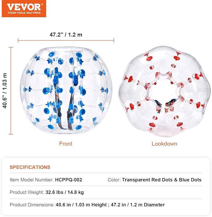 VEVOR Inflatable Bumper Ballѕ 2 Packs; 2FT/3FT/4FT/5FT Body Size Adult Human Bubble Ballѕ, Bumper Bubble Soccer Ballѕ for Teens/Adults
