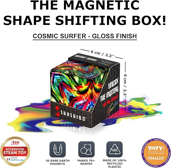Shashibo Shape Shifting Box - STEM Fidget Toy with Ultra Strong Magnets - Sensory Puzzle Cube Transforms Into 100+ Shapes, Easter Basket Stuffers Gift for Kids, Teens, and Adults (Cosmic Surfer)