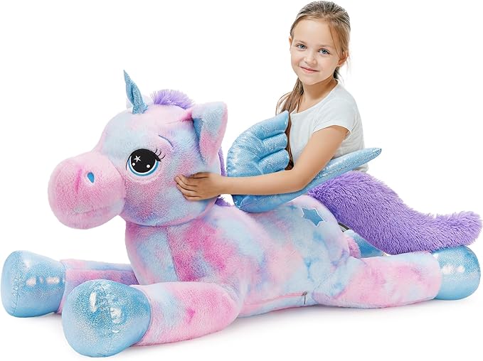 Tezituor 43 Inch Unicorn Stuffed Animal with Wings, Giant Purple Stuffed Unicorn Plush Toys for Girls Kids Boys Women,Soft Rainbow Plushie Gifts for Valentines Day,Christmas, Birthday Party