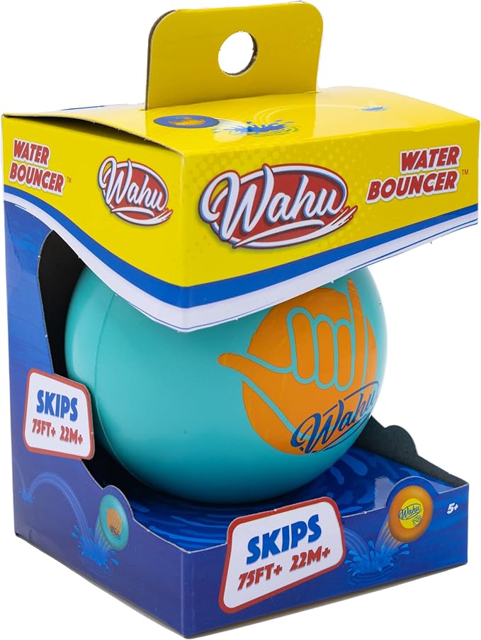 Wahu Water Bouncer 100% Waterproof Skipping Pool Ball Toy, 3.5" Bouncing Skip Ball for Pool and Beach, Skips Over 75' on Water, Teal