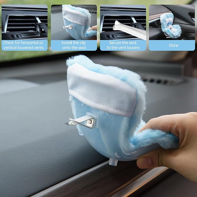 Doll Car Seat Compatible with Bubudoll, Small Seat for 10-17cm Blind Box Toys, Including Air Vent Clip, Desktop Stand, Adjustable Safety Strap, Airflow-Friendly Design, Ideal Car Decor Gifts(Blue)