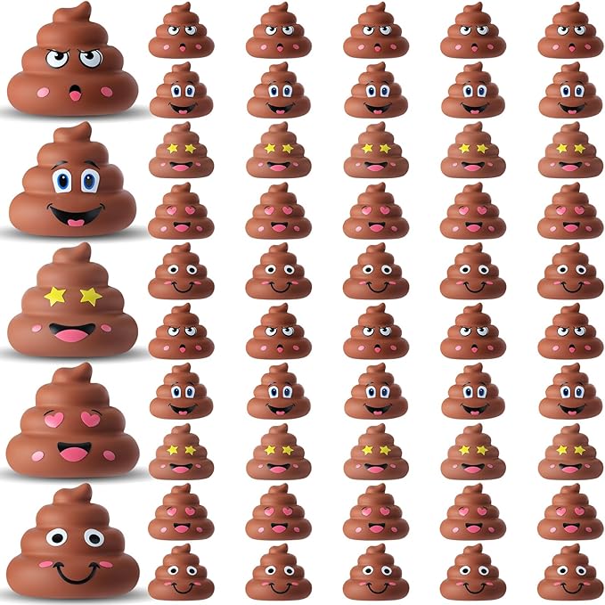 50 Pcs Mini Poop Figurines 5 Styles Tiny Poo Toys Brown Small Fake Poop Figures for Easter Egg Fillers Prank Hide Seek Goodie Bags Piñata Stuffers Party Supplies Gifts