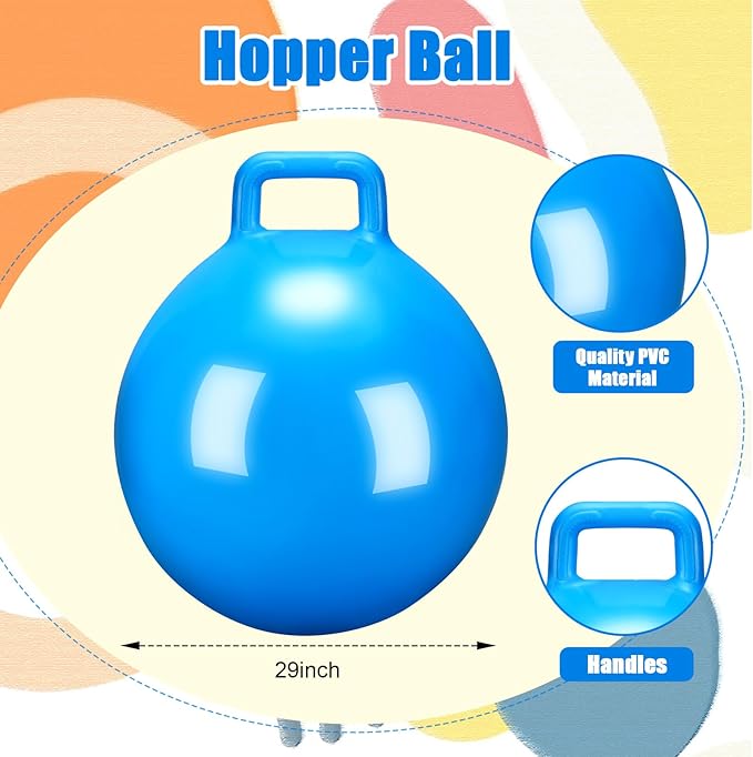 Kids Bouncy Hopper Ball with Handle Jumping Hopping Exercise Balls for Toddlers Boys Girls Indoor Outdoors Sports School Games Exercise Gifts(29 Inch,Blue)