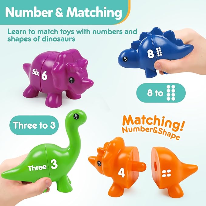 TSYAN Matching Number Counting Dinosaur Toys with Double-Sided 1 2 3 Number Preschool Learning Sensory Sorting Educational Fine Motor Toys Sets for Kids Toddler Aged 3+ Years Old…