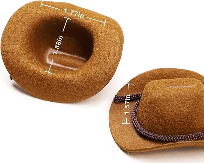 Dollhouse Cowboy Hat, Miniature Cowboy Hat, 1:6 Scale Miniature Soft Cowboy, Mini Hat, Brown/Black, American Old West Hat, for Dollhouse Craft Supplies (2PCS) (Brown)