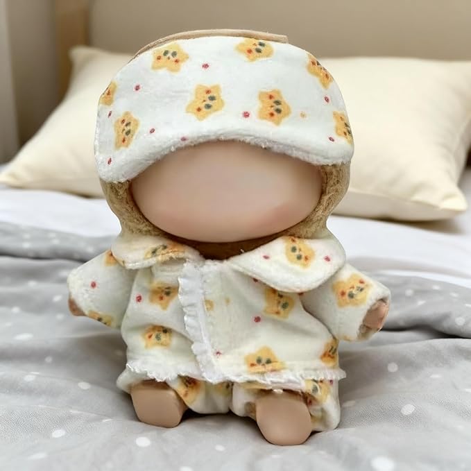 15cm/17cm Doll Outfit Suitable for Labubu Clothes –Stylish Adorable Dolls Accessories for Dressing Up (No Doll Included) (A-Yellow Star Pajamas 3-Set)