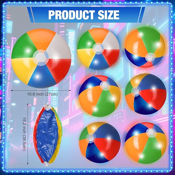 12 Pcs Light up Beach Balls 16'' Jumbo Pool LED Balls Glow in The Dark Neon Giant Inflatable for Summer Hawaiian Tropical Theme Beach Party Decor Water Accessory (Rainbow)