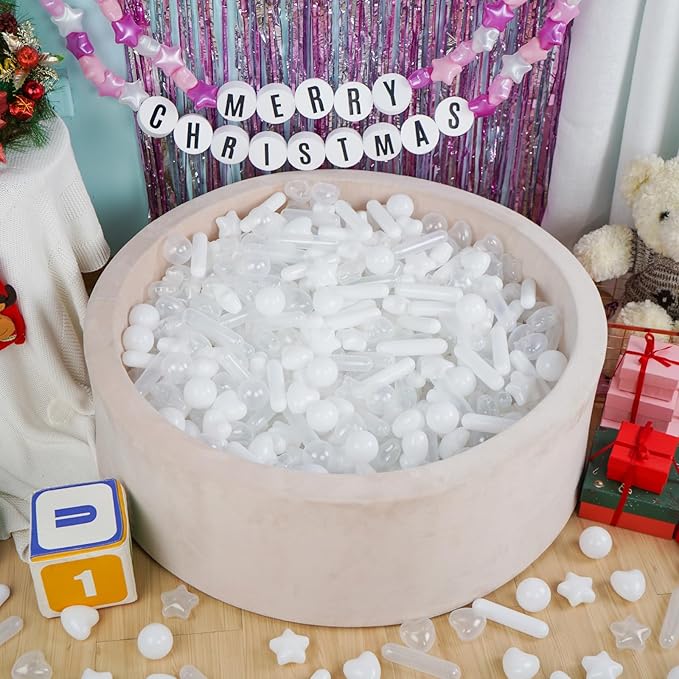 STARBOLO 200pcs Ball Pit Balls for Baby and Toddler, White Mixed Shaped Balls Phthalate Free BPA Free Crush Proof Plastic Pit Balls Play Toys for Kids Ball Pit, Pool,Play Tent,Party