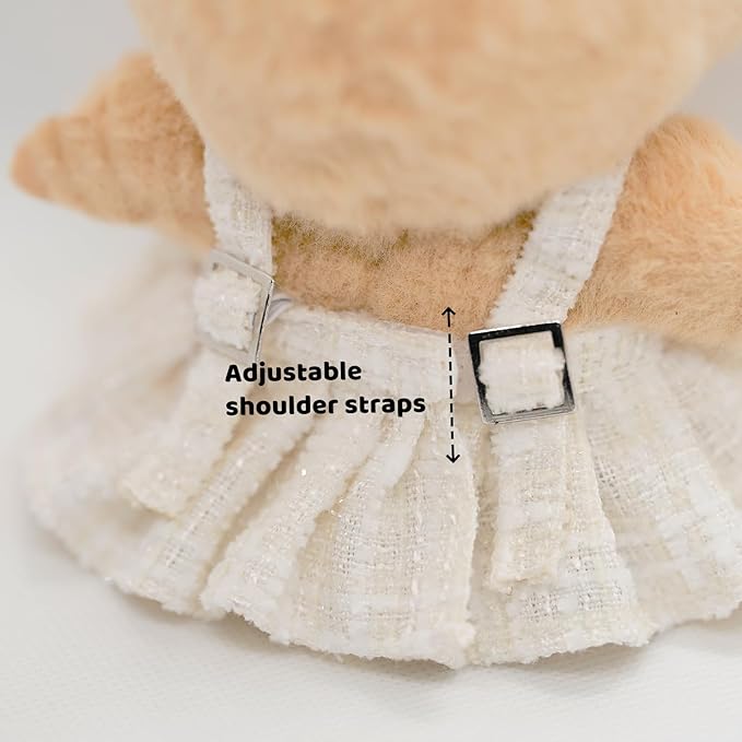 Doll Clothes for 17cm Dolls, Premium Handmade Fashion Clothes 3 Piece Set Including a Lace Hat, Clothes and Bow with High-End Dolls Accessories for Play & Display - Pure White (No Doll No Logo)