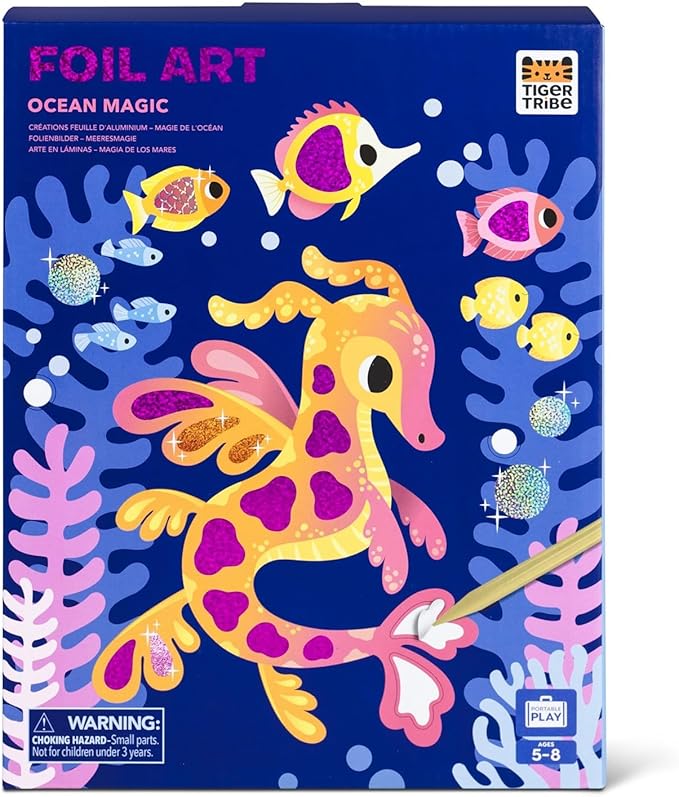 Tiger Tribe Foil Art: Ocean Magic Activity Set for Kids - Includes Foil Sheets, Art Cards - Creative Play Fun for Boys & Girls Ages 5-8, Perfect Rainy Day Gift