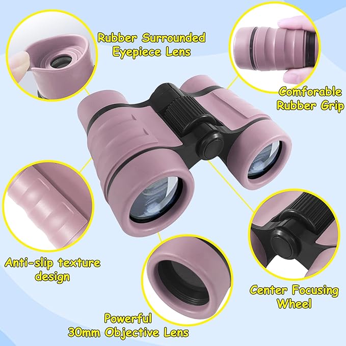 ESSENSON Binoculars for Kids Toys Gifts for Age 3-12 Years Old Boys Girls Kids Telescope Outdoor Toys for Sports and Outside Play Hiking, Bird Watching, Travel, Camping, Birthday Presents (Ice Rose)